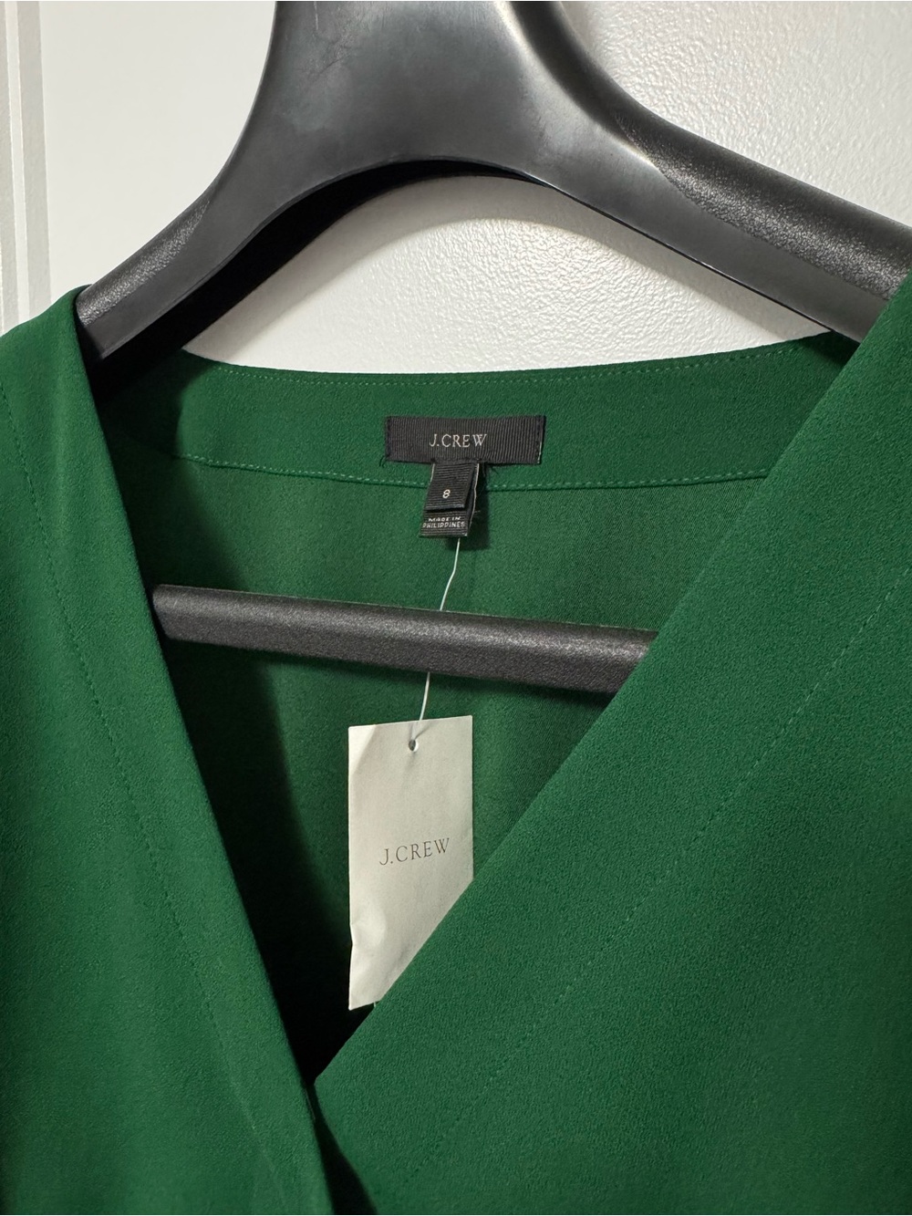 J. CREW Women's Drapey Crepe Faux-Wrap Top - Green, Sz 8 - Picture 8 of 10